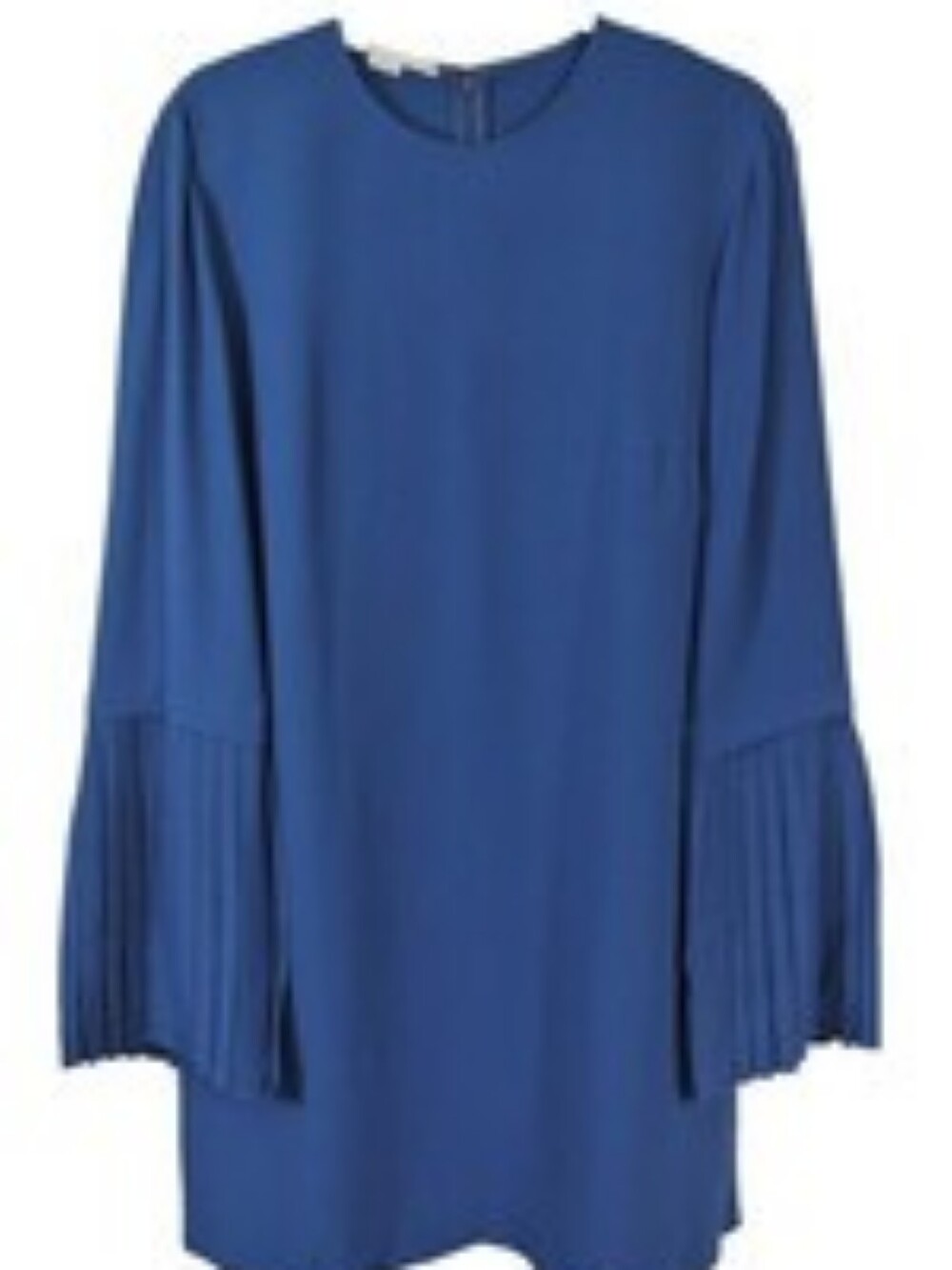 Stella McCartney Plissé Pleated Bell Sleeve Cady Shift Mini Dress Blue